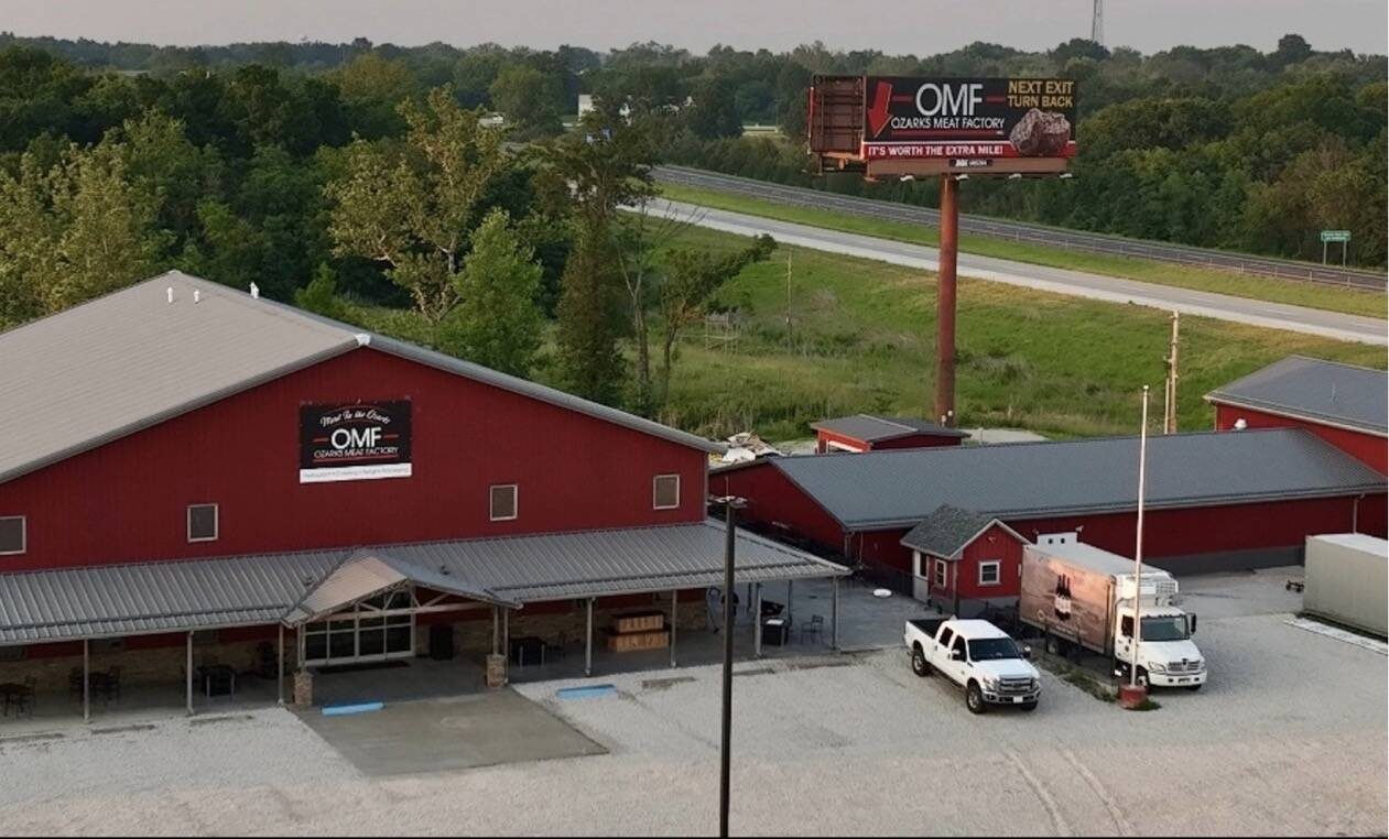 Ozarks Meat Factory building and sign in Fulton, MO